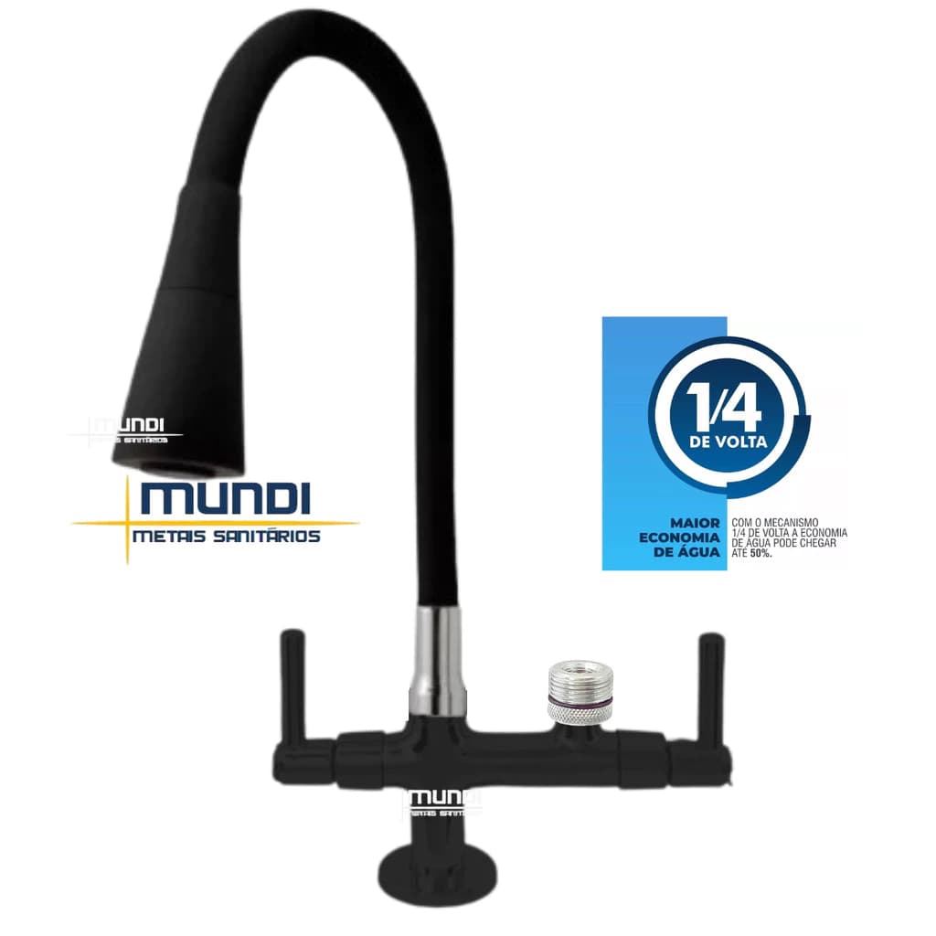 TORNEIRA PRETA COZINHA BANCADA  TUBO GOURMET Para Filtro ou Purificador 1/2 7142 C80 CORPO PRETO TPM