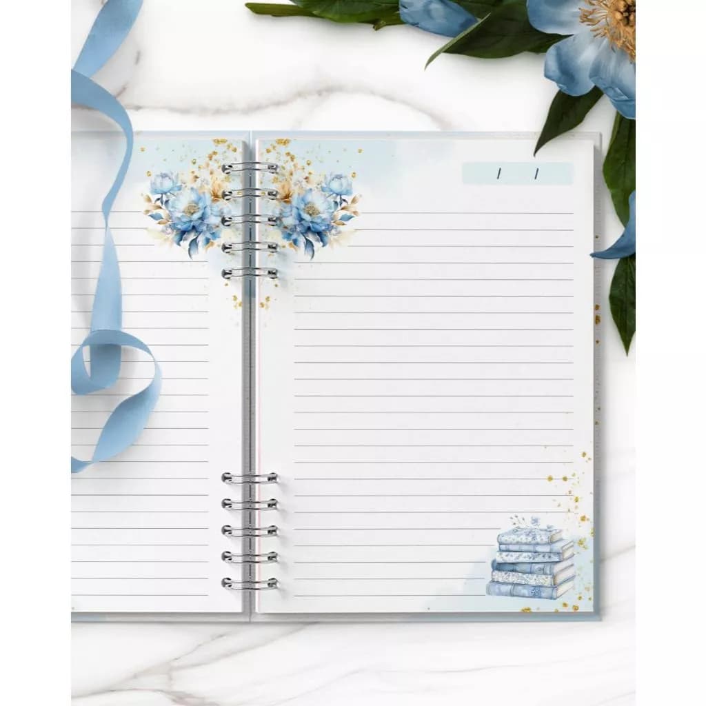 Caderno Personalizado GS Papelaria Personalizada Coleção Golden Blue Floral Azul A5 200 paginas