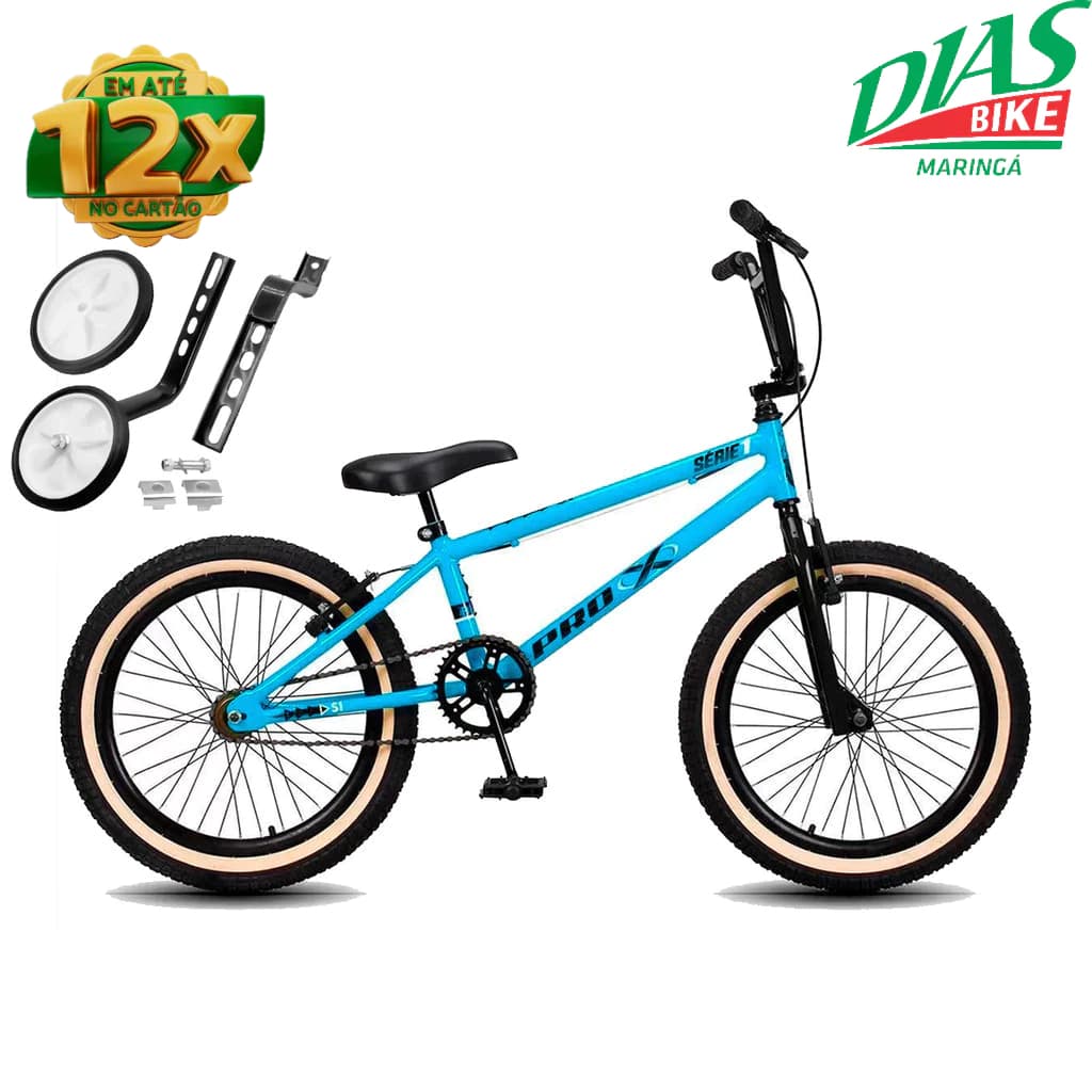 Bicicleta Aro 20 BMX PRO X S1 Faixa Bege V-Brake e Rodinhas