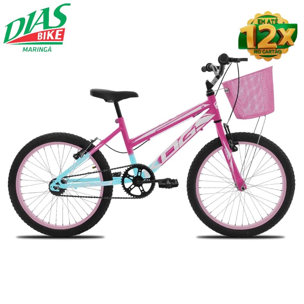 Bicicleta para Meninas Aro 20 Infantil Feminina KOG com Cestinha Rosa