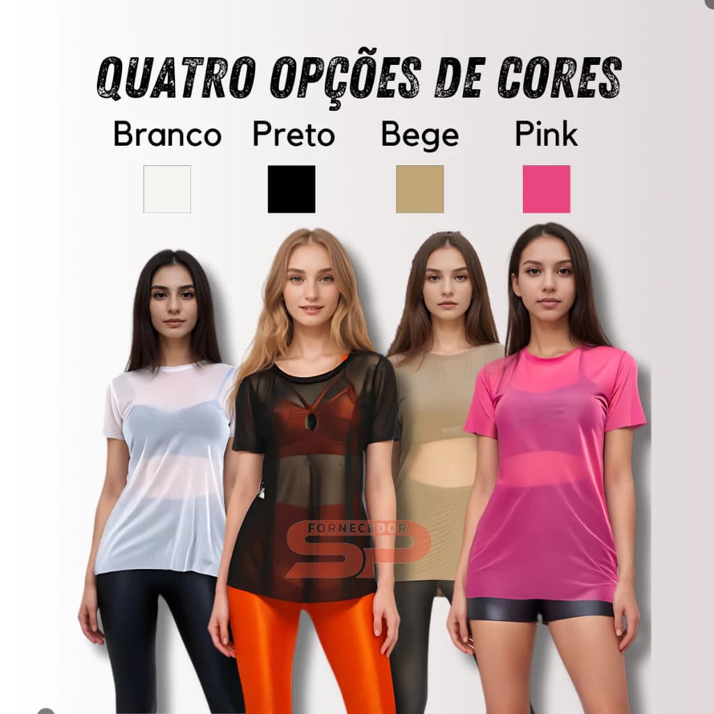 Blusa Feminina de Tule Academia Transparente Longa Fitness