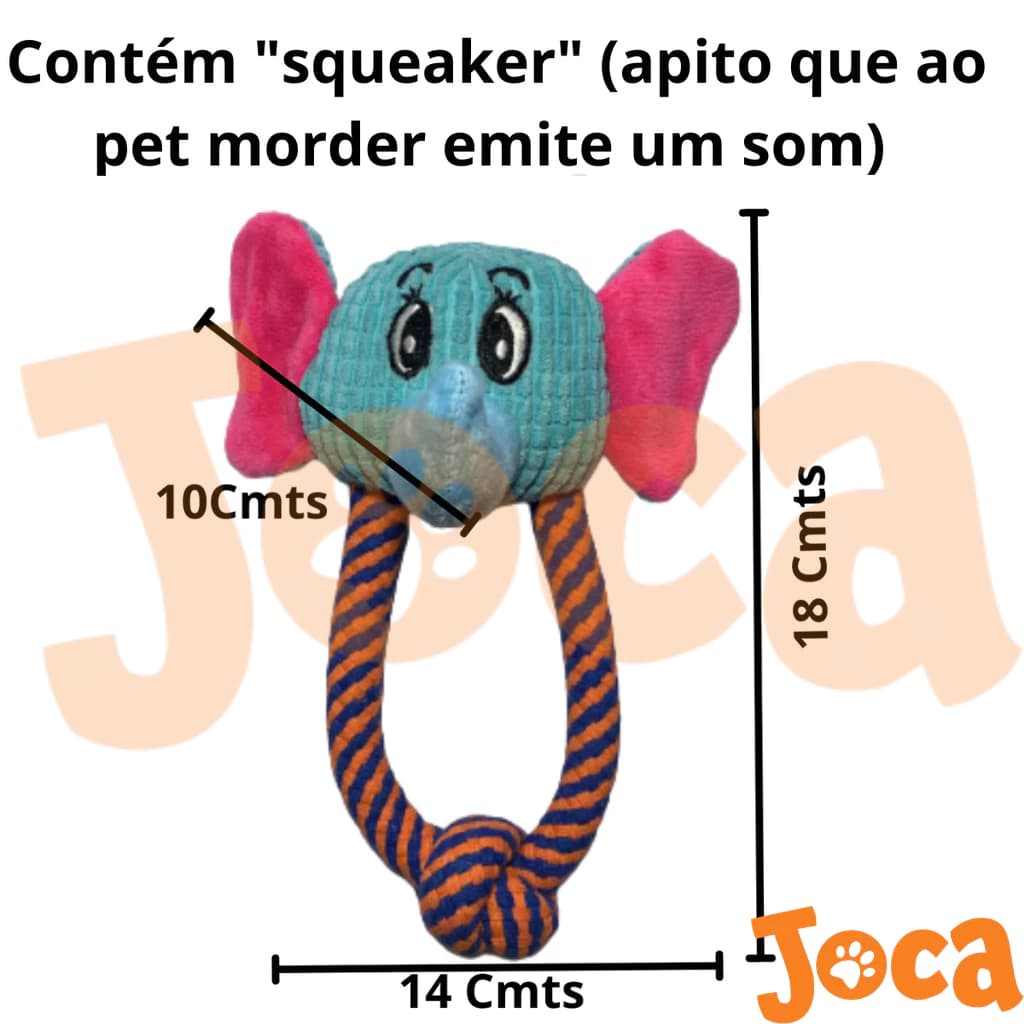 BRINQUEDO MORD DE PELÚCIA CÃES REFORÇADO, ELEFANTE C/ CORDA 20CM