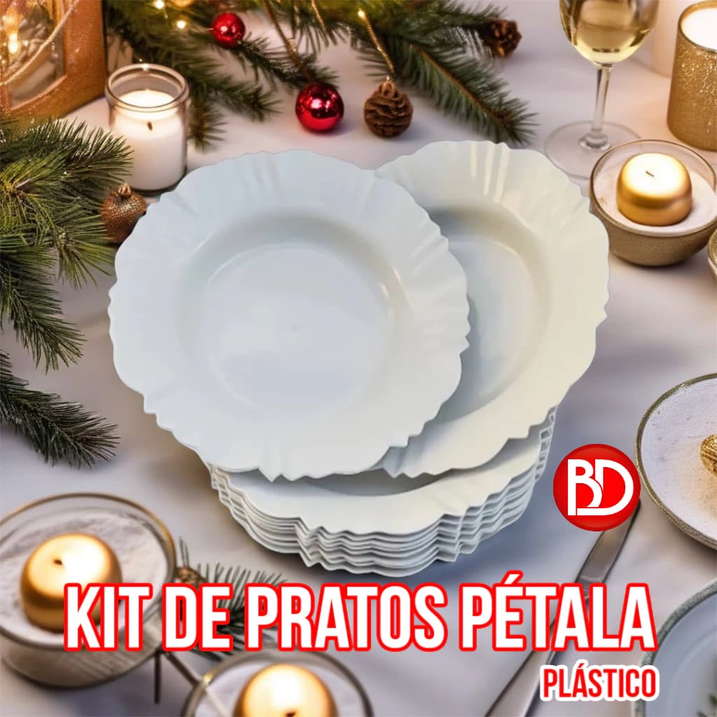 Kit 10 Pratos Redondos Fundos Refeição Churrasco Festa Pétala Plástico Reveillon ano novo