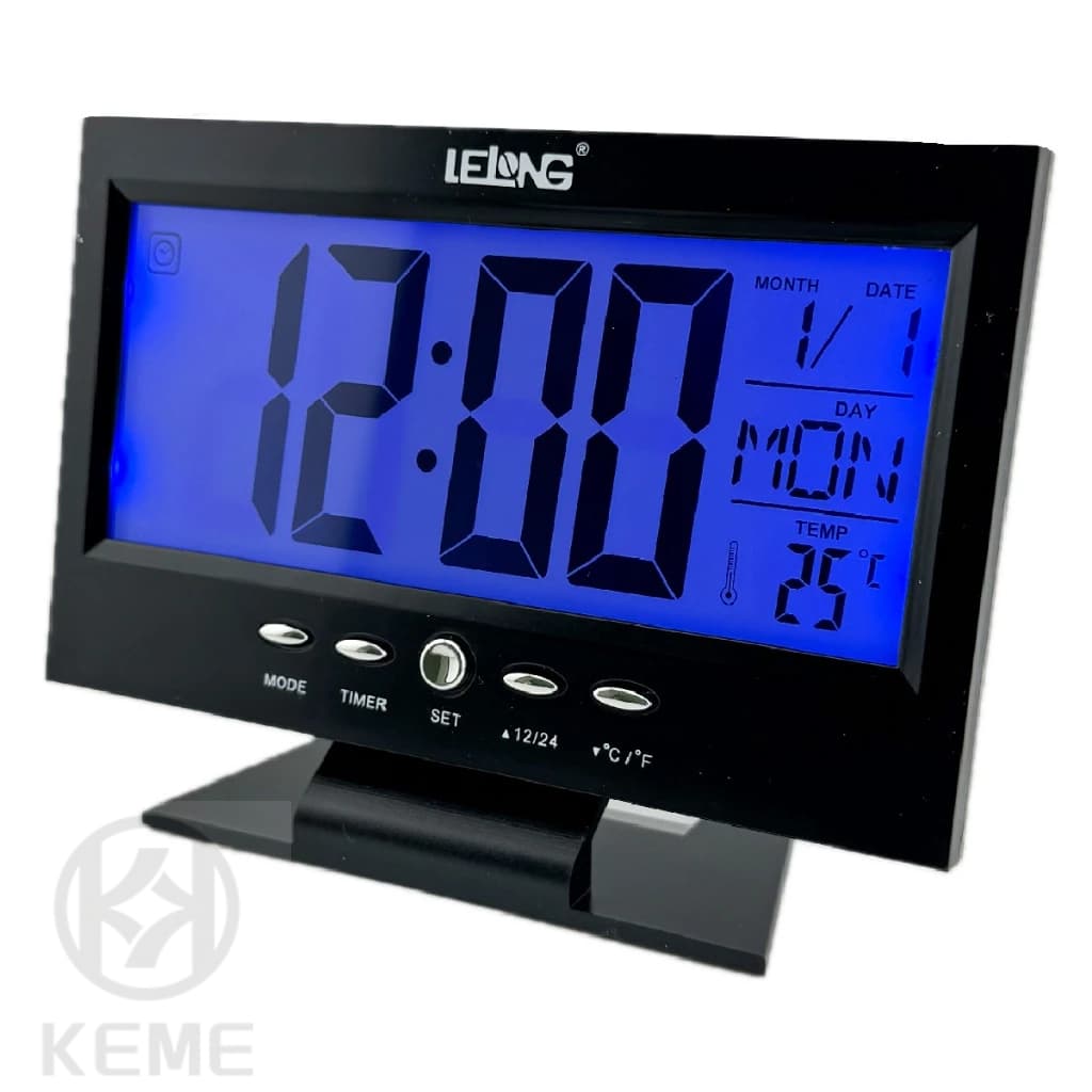 Relógio de Mesa Digital Prateado de LCD Com iluminação em LED