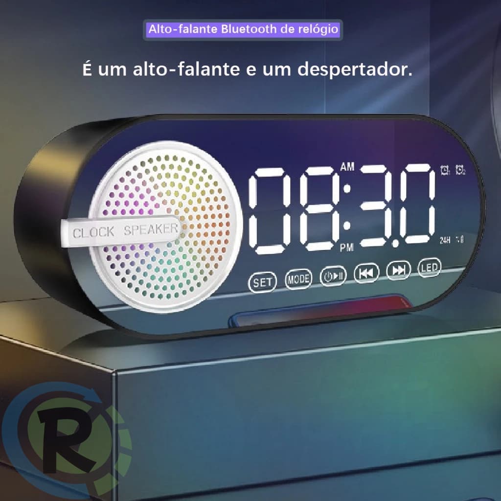 Alto-falante Bluetooth Relógio de mesa e Rxibição de hora com Radio Retro Portátil AD-521