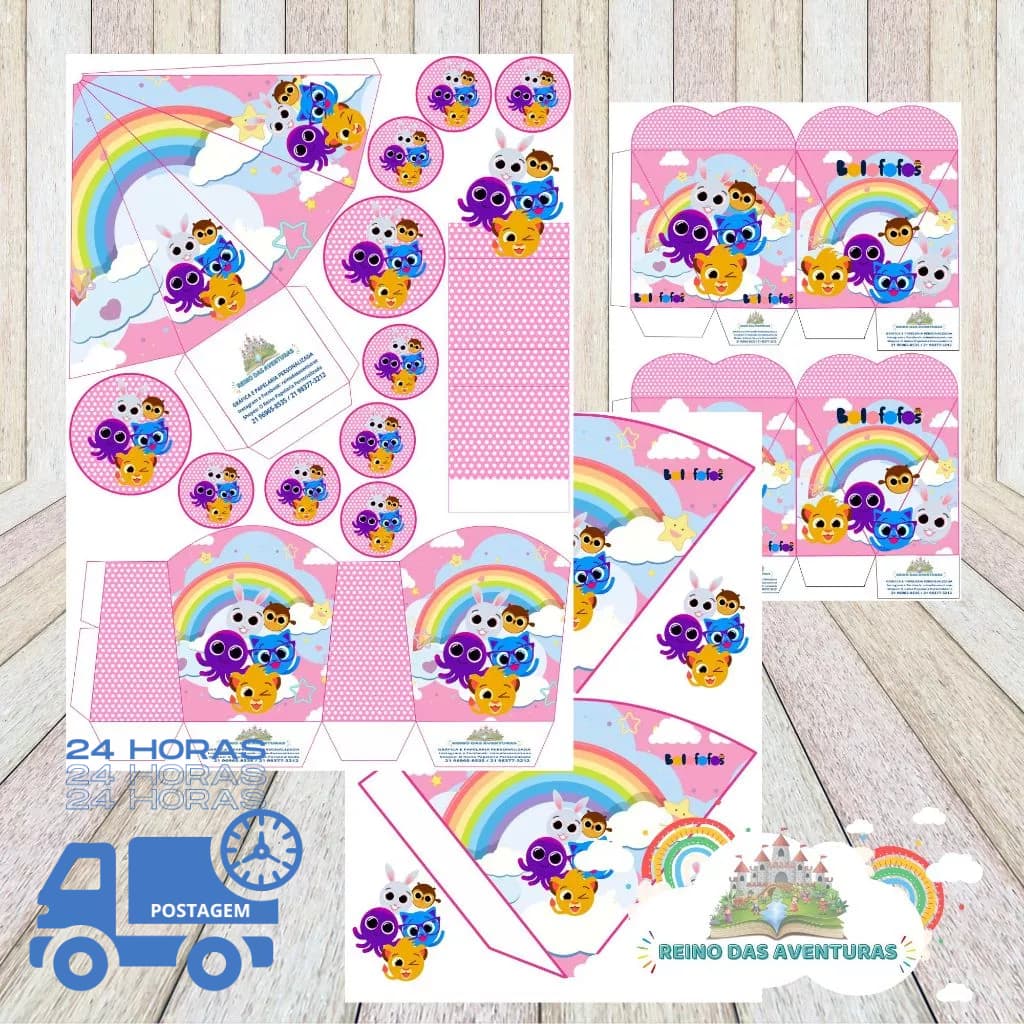 Envio imediato COM NOME- TEMA ROSA BOLOFOFOS Kit Completo 170 Lembrancinha Festa de Aniversário.