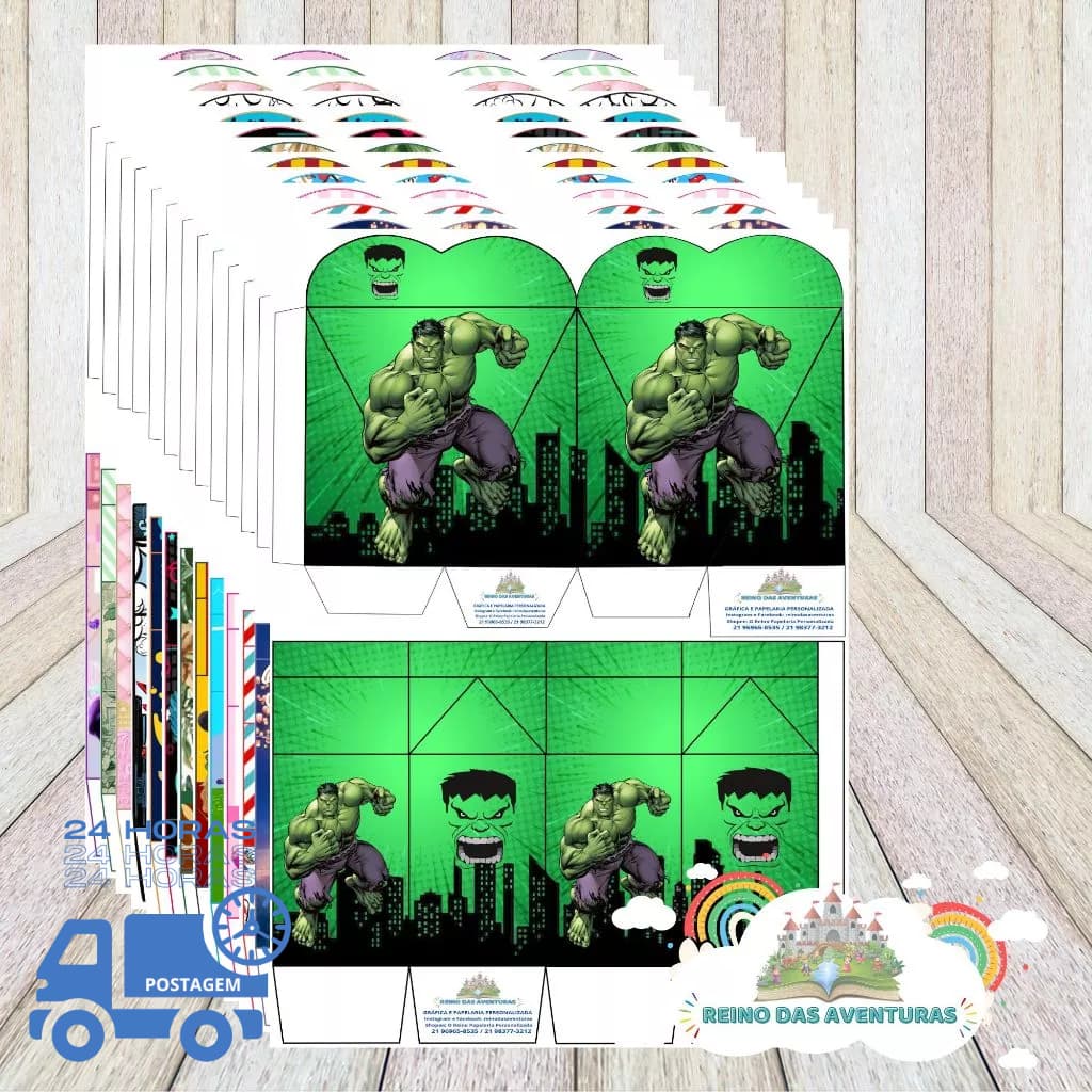 Envio imediato - TEMA HULK Kit 20 ou 30 MILK/CORAÇÃO Lembrancinha Festa de Aniversário (sem nome)