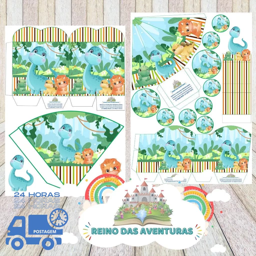 Envio imediato - TEMA DINO BABY VERDE DINOSSAURO Kit 85 ou 170 Lembrancinha Festa de Aniversário (sem nome)