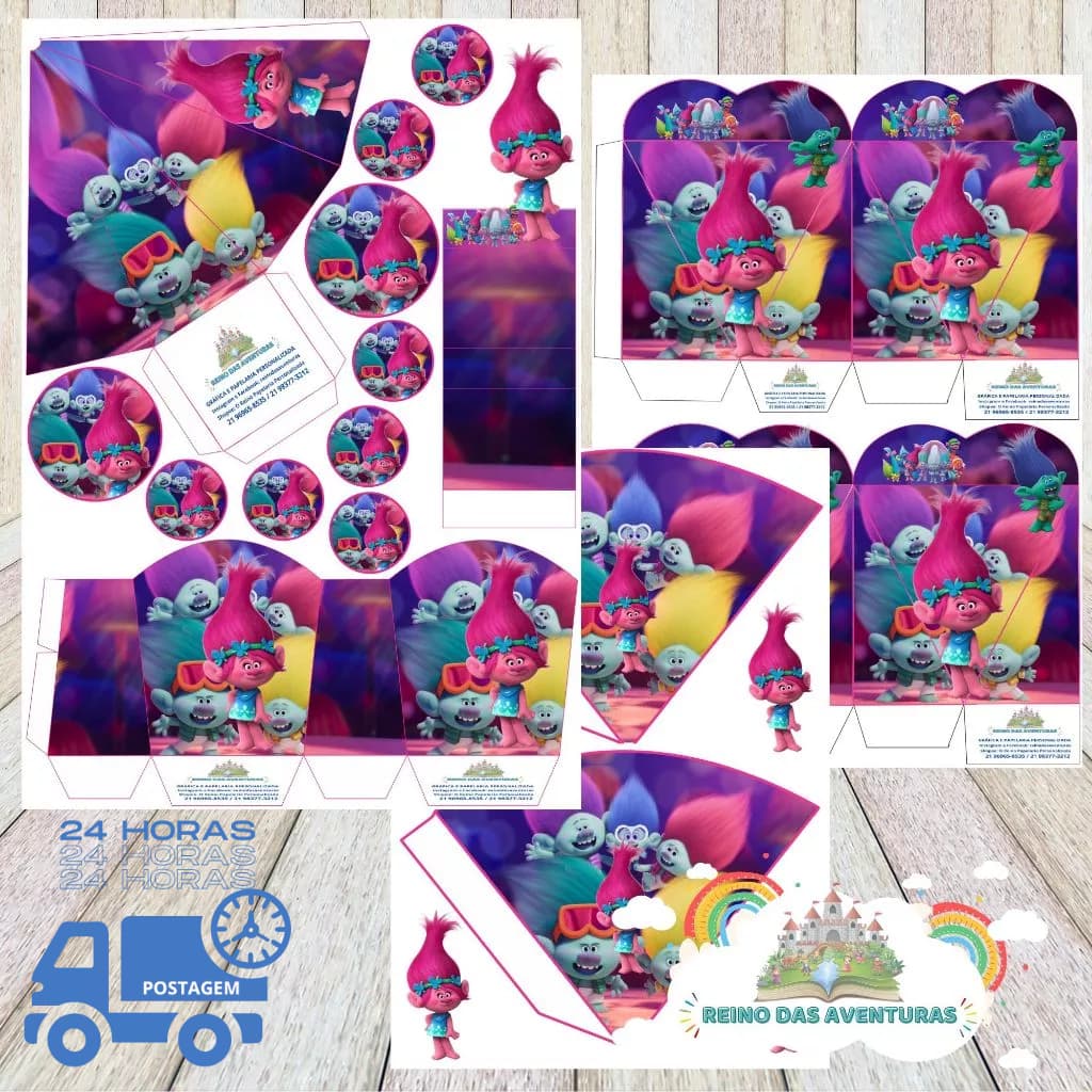Envio imediato - TEMA TROLLS Kit 85 ou 170 Lembrancinha Festa de Aniversário (sem nome)