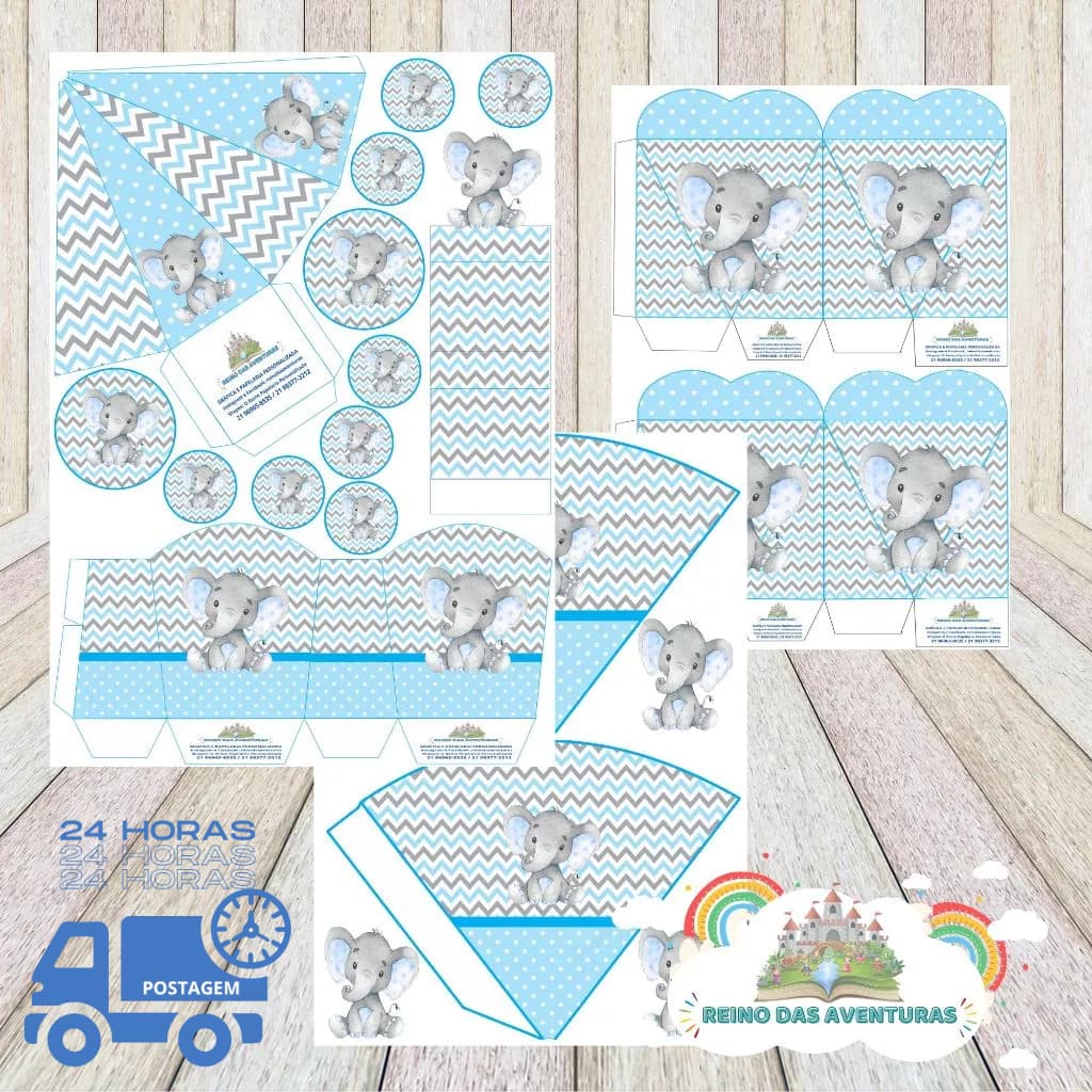 Envio imediato - Kit c/150und lembrancinhas TEMA ELEFANTE AZUL (sem nome)