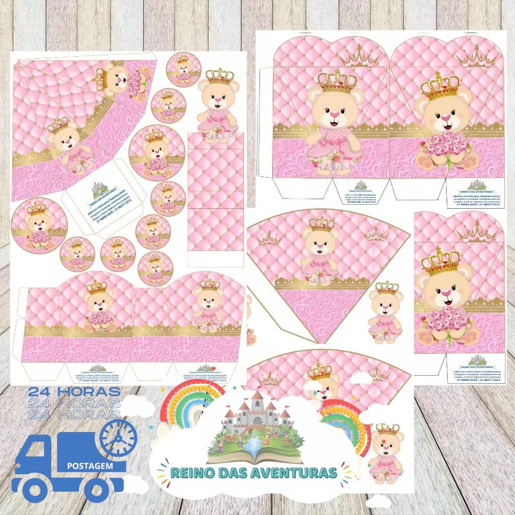 Envio imediato - TEMA URSA PRINCESA  Kit 85 ou 170 Lembrancinha Festa de Aniversário (sem nome)