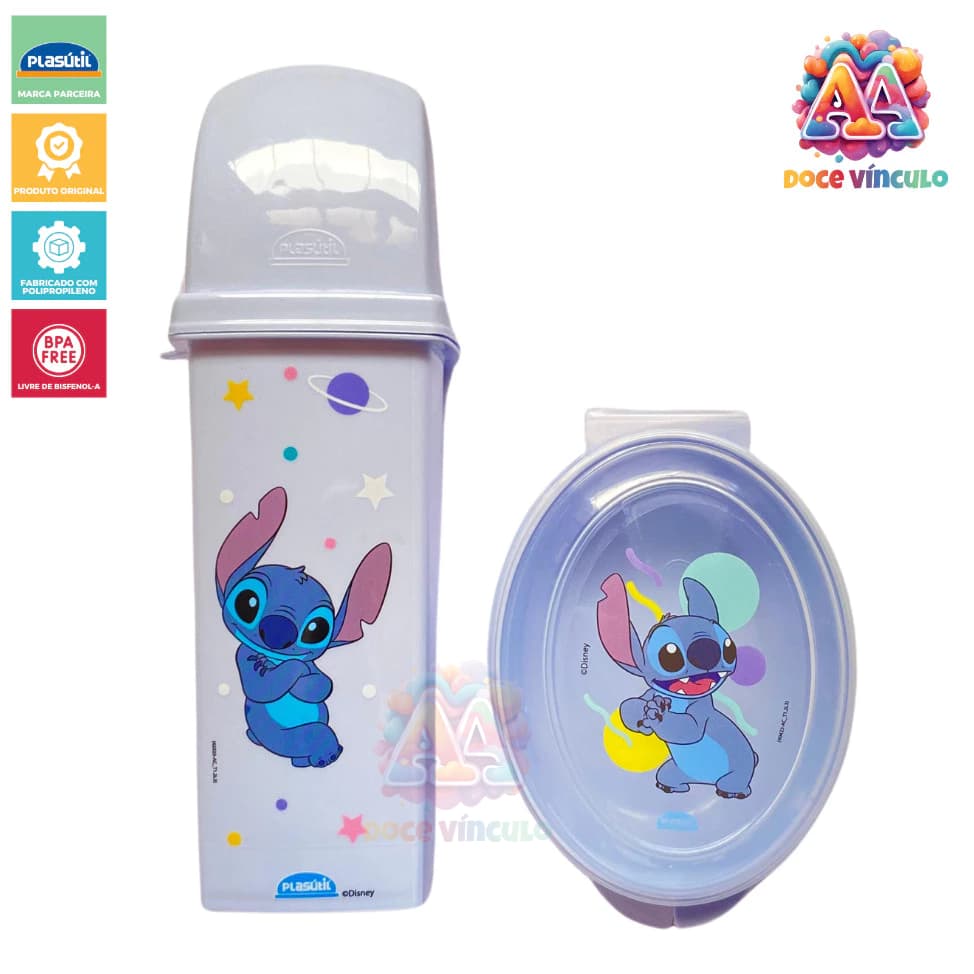 Kit Higiene Saboneteira e Porta Escova Dentes Dental Case Infantil Stitch Disney Volta as Aulas