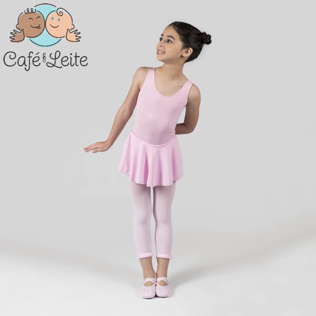 Collant para Ballet Regata com Saia Helanca Rosa Infantil - Evidence