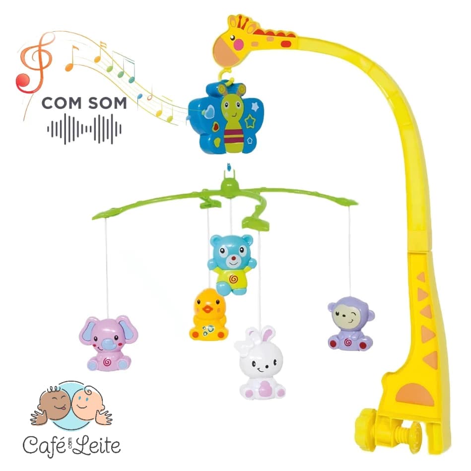 Móbile Musical Girafa E Animais Para Berço Bebês Baby Brinquedo Animais Buba