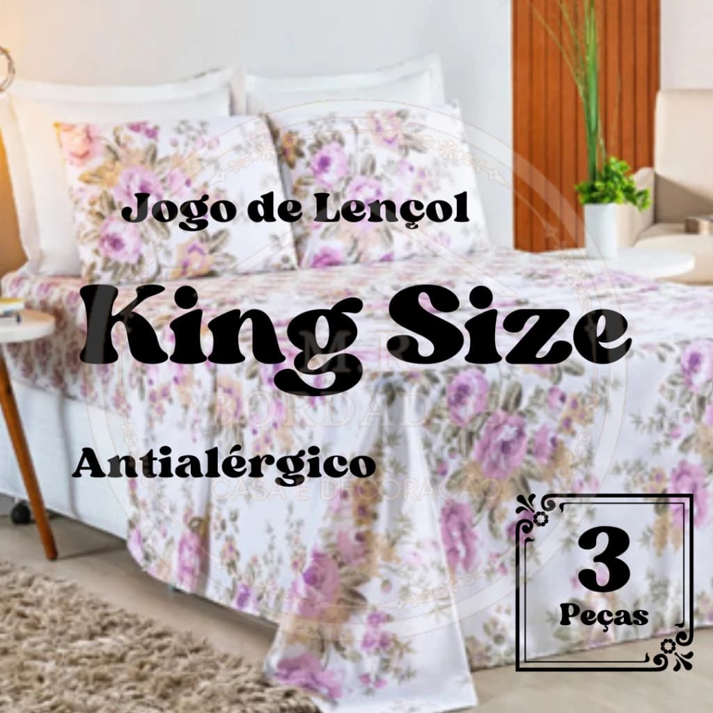 Kit 5 Lençol Casal King 3 peças Com Elástico Poliéster Estampado Jogo Roupa de Cama King Size