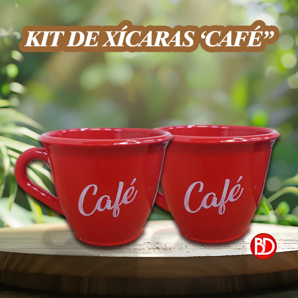 KIT DE XÍCARAS PERSONALIZADAS CAFÉ DE 70 ML VERMELHA EM ACRÍLICO CHÁ LEMBRANCINHAS