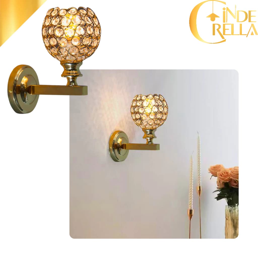 Arandela Parede Metal Cristal Moderno Elegante Sala Quarto Lavabo Banheiro Bocal E27 Dourado Preto