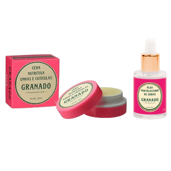 Óleo fortalecedor de unhas PINK GRANADO + Cera nutritiva de unhas e  cutículas PINK GRANADO