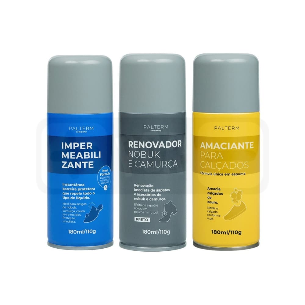 Kit Impermeabilizante de tecido e couro, Amaciante calçados e Renovador Preto para Couro Palterm