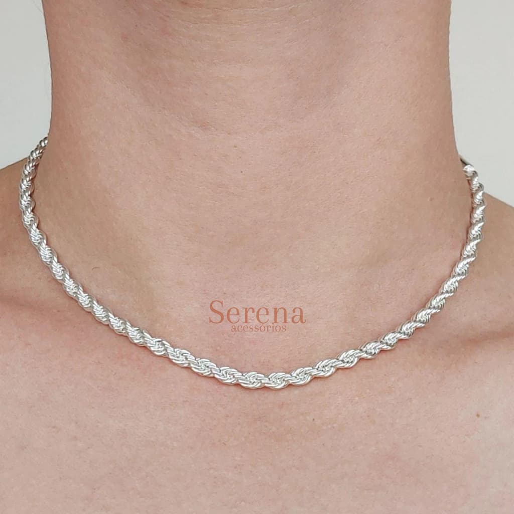 Colar Feminino Cordão Trançado Baiano Prata Aço Inoxidável