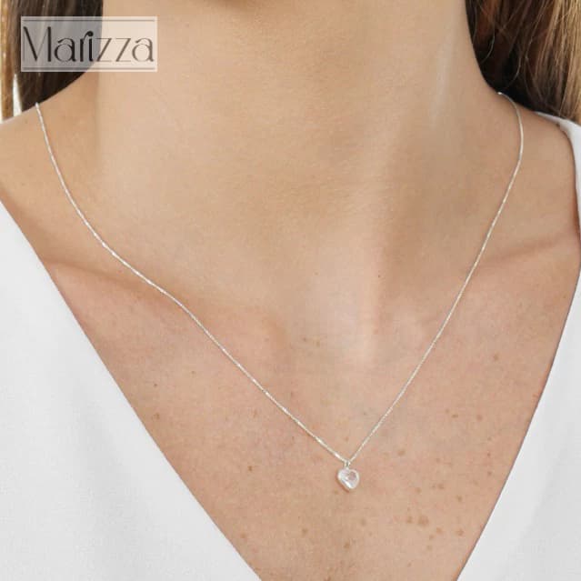 Colar Prata 925 ponto de luz coração com Zircônia grande corrente - 45cm