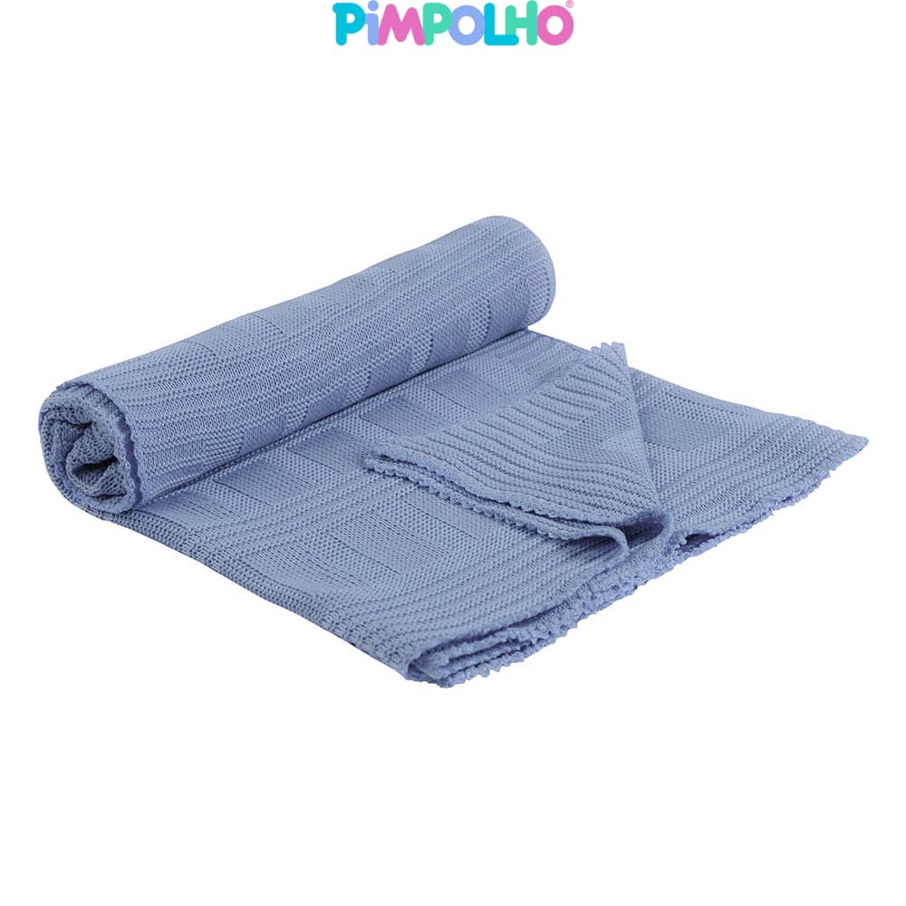 Manta De Tricô Infantil Bebê Menino Azul Pimpolho