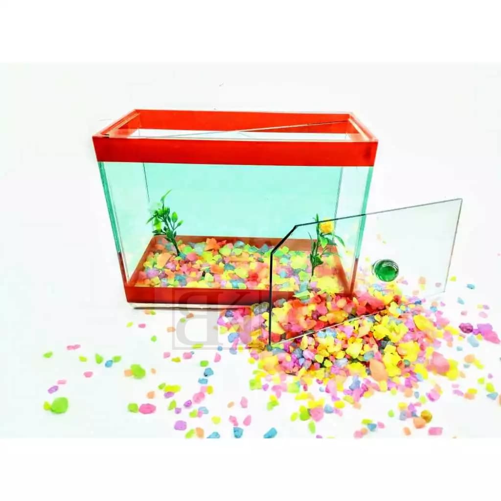 Aquário duplo invisível 2 peixes 3 litros 20x10x15cm decorado plantas artificiais  beta vidro