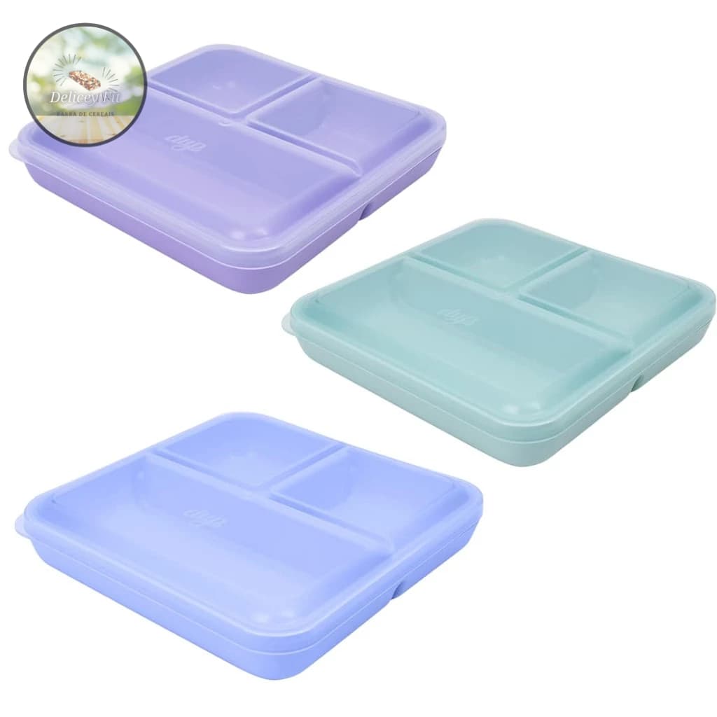 Pote Marmita Chicago Dup 1L 3 Divisórias Tampa Hermética Micro-Ondas Lava-Louças Freezer Bpa Free