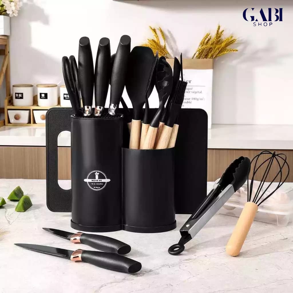 Kit 19 Peças NOVO Completo Jogo Utensílios de Cozinha Luxo Tábua 2000GR GABI SHOP