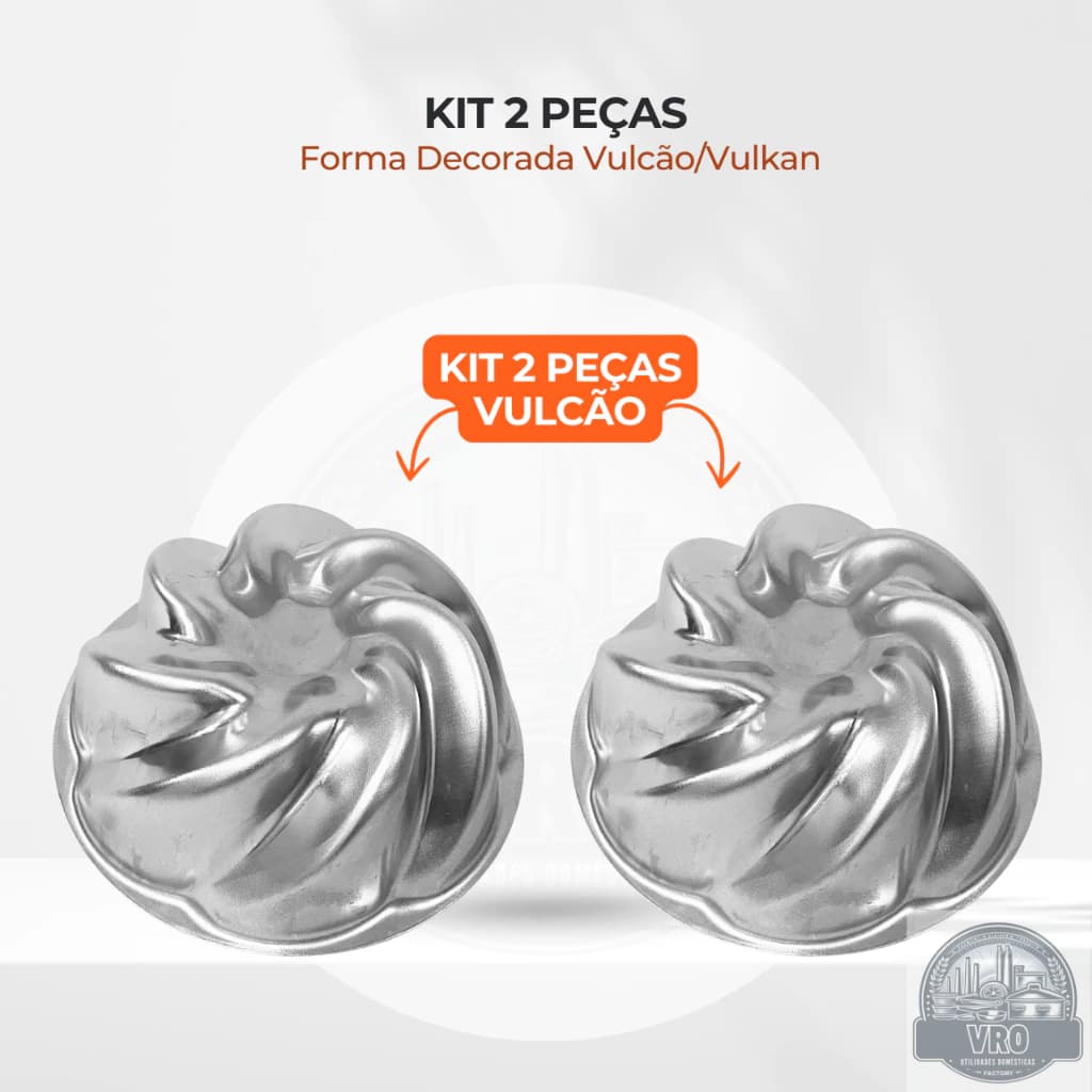 Kit 2 Formas de Alumínio Decoradas Vulcão – 22x8,5cm – Ideal para Bolo Recheado e Pudim