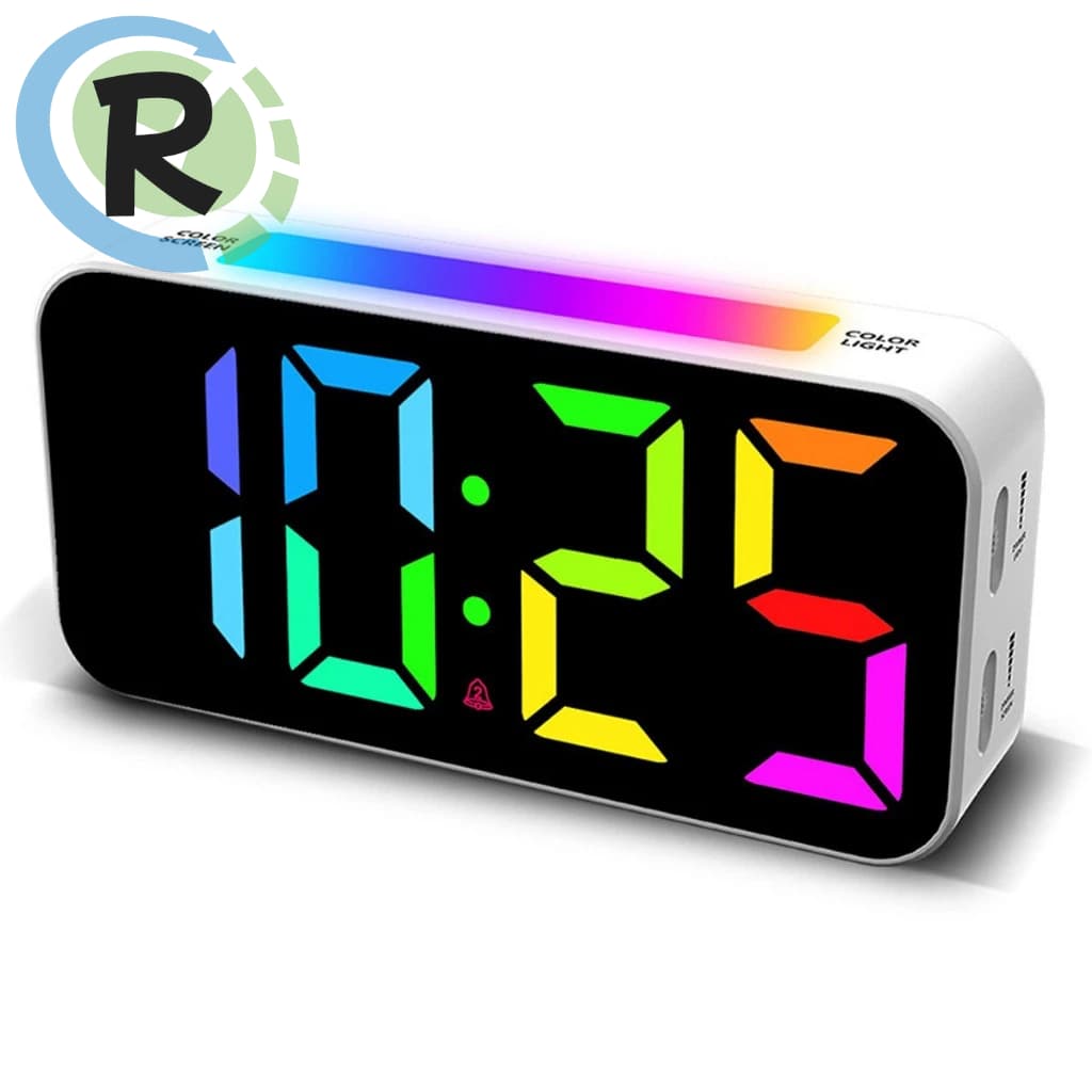 Relógio Digital Despertador de cabeceira regulável Ultra Alto Com Luz Noturna Colorido Alarme Duplo