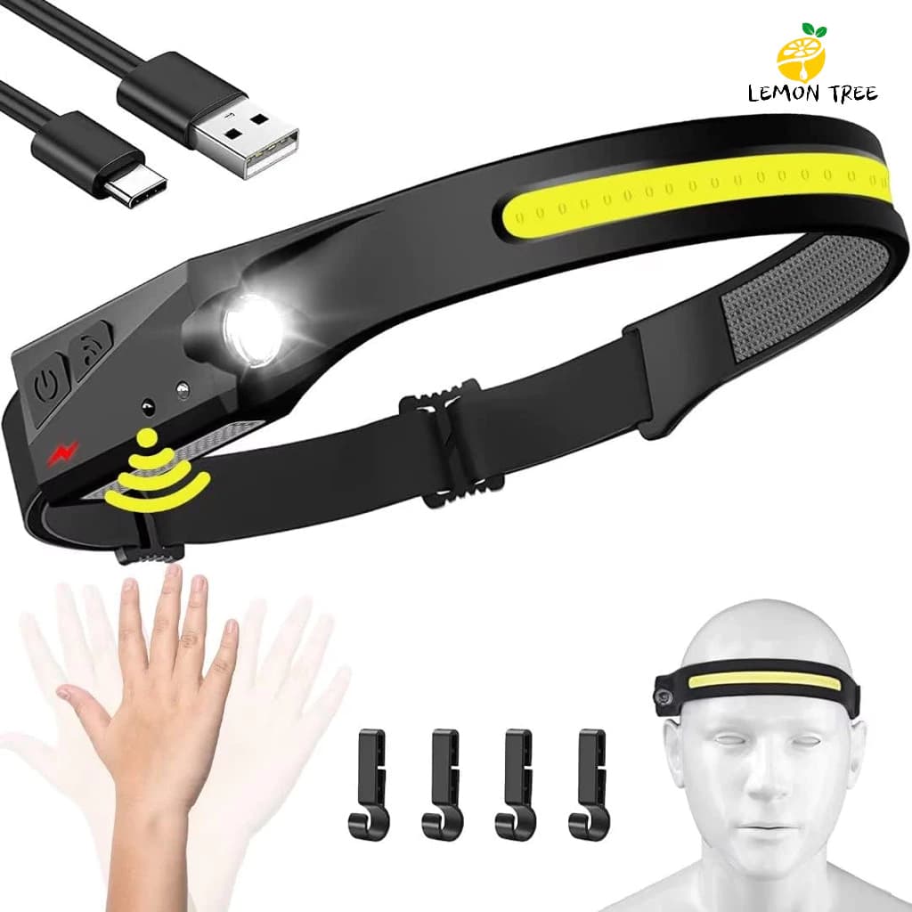 Lanterna de Cabeça Recarregável Led Sensor Prova D`água Camping Pesca Ajustavel USB