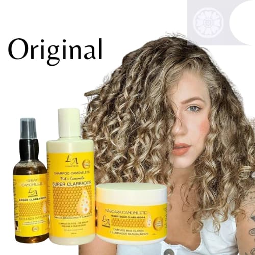 Kit Camomilete Super Clareador Mel e Extrato de Camomila Cosméticos 2x300g 1x120ml Cacheado