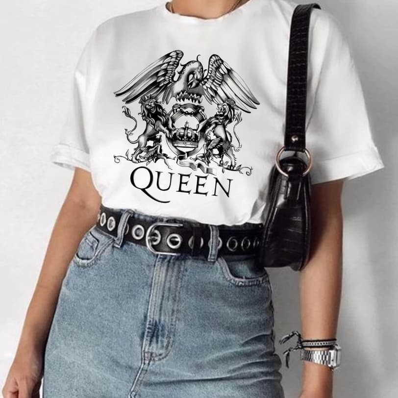 Blusa camiseta Queen feminina rock, banda guns n roses, bon jovi, acdc, kiss, pink floyd, tshirt branca básica