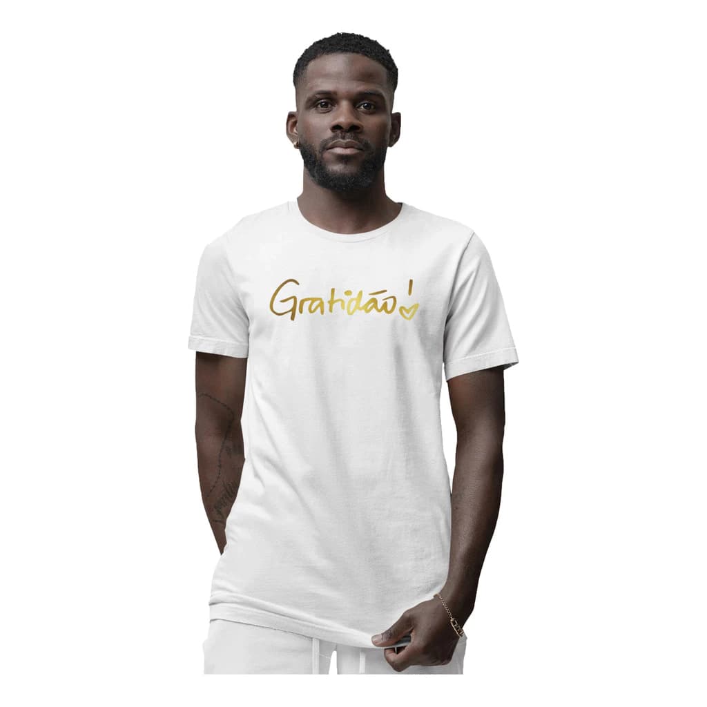 Camiseta Gratidão Ano Novo Reveillon Festas Estampa Dourada