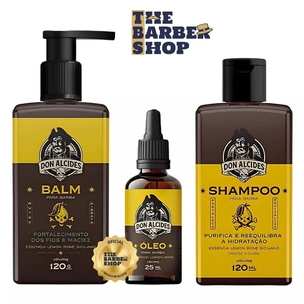 Kit para Barba Don Alcides - Shampoo + Balm + Óleo Lemon Bone