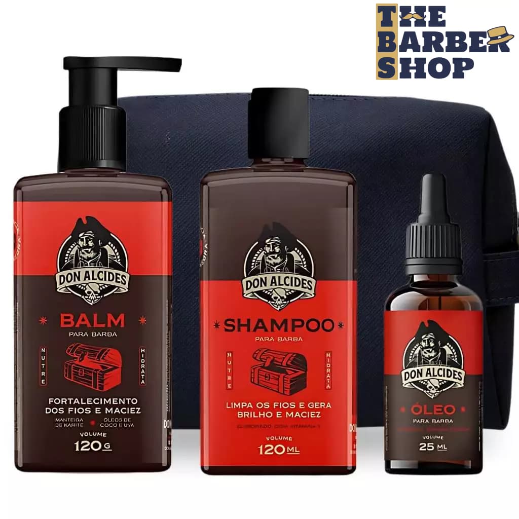 Kit Para Barba Shampoo + Balm + Óleo Don Alcides Barba Negra + Necessaire
