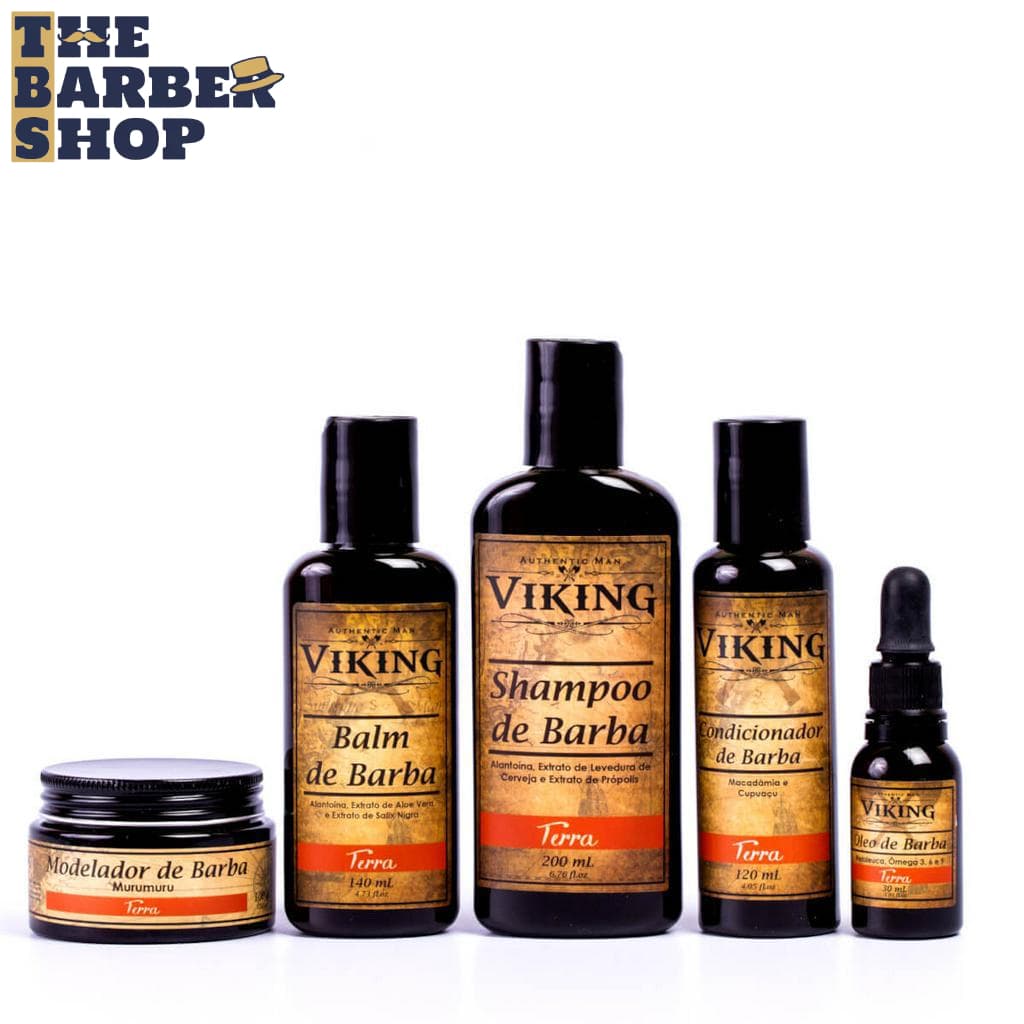 Kit Completo para Barba Viking Terra - Shampoo + Condicionador + Balm + Óleo + Modelador
