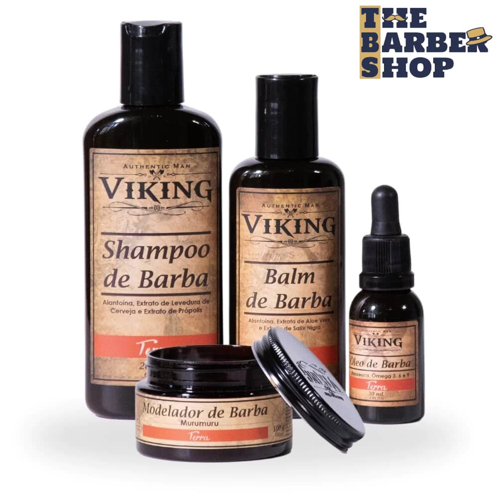 Kit para Barba - Balm + Shampoo + Óleo + Modelador Viking Terra