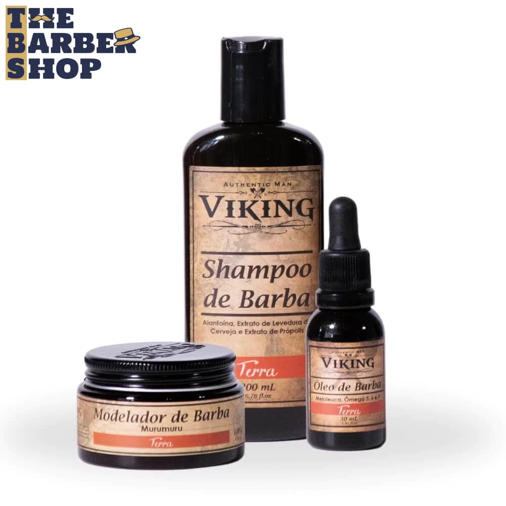 Kit para Barba -  Óleo de Barba + Modelador + Shampoo de Barba Viking Terra
