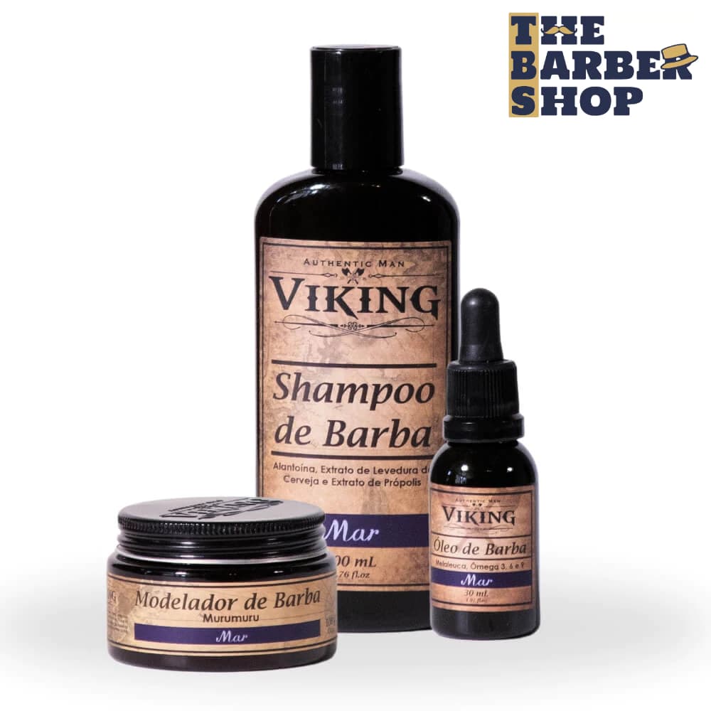 Kit para Barba -  Óleo de Barba + Shampoo Barba + Modelador Viking Mar