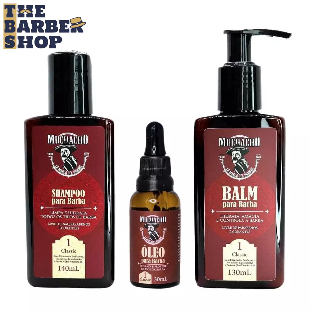 Kit Shampoo para Barba + Balm para Barba + Oleo para Barba - Muchacho Classic