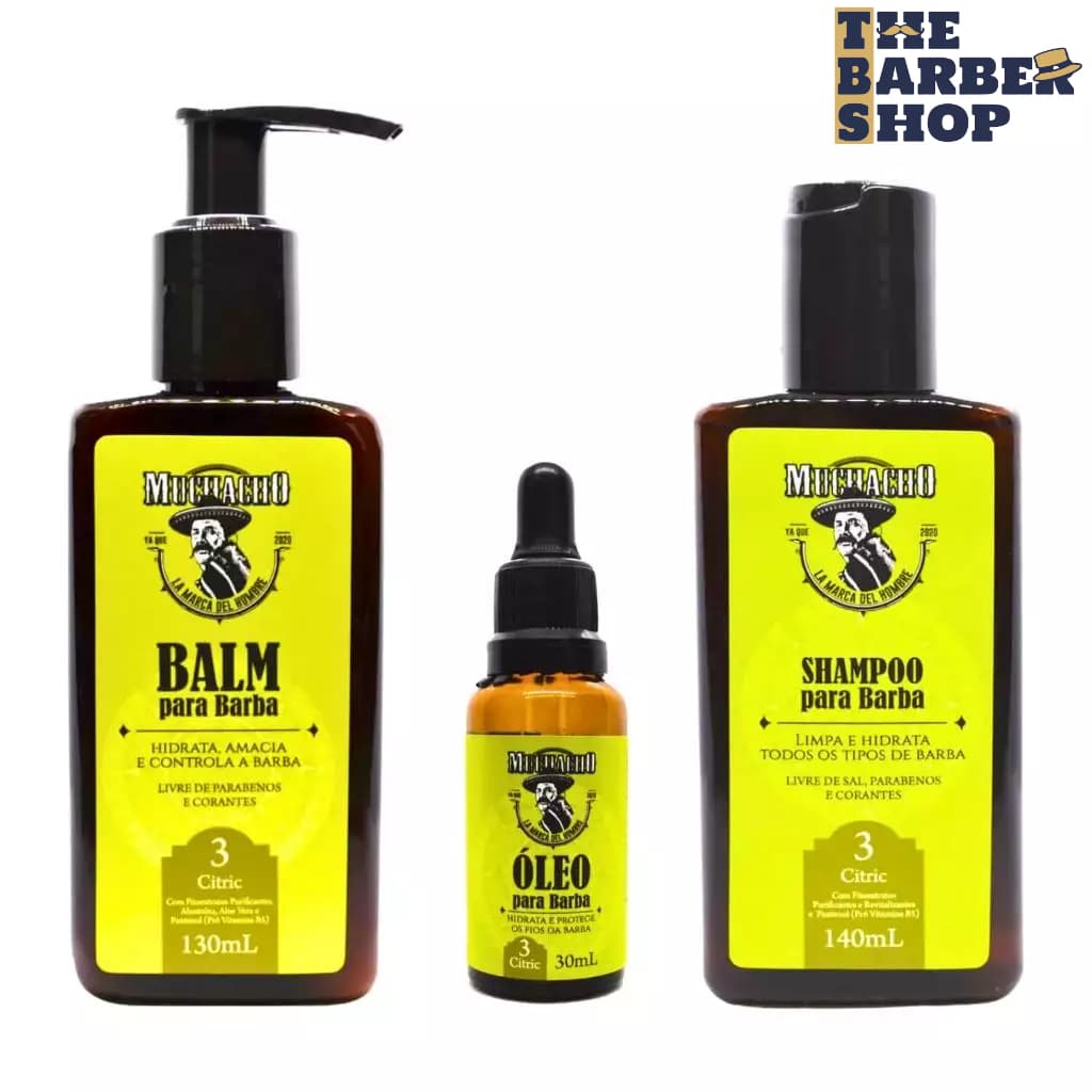 Kit Para Barba - Shampoo + Balm + Óleo - Muchacho Citric