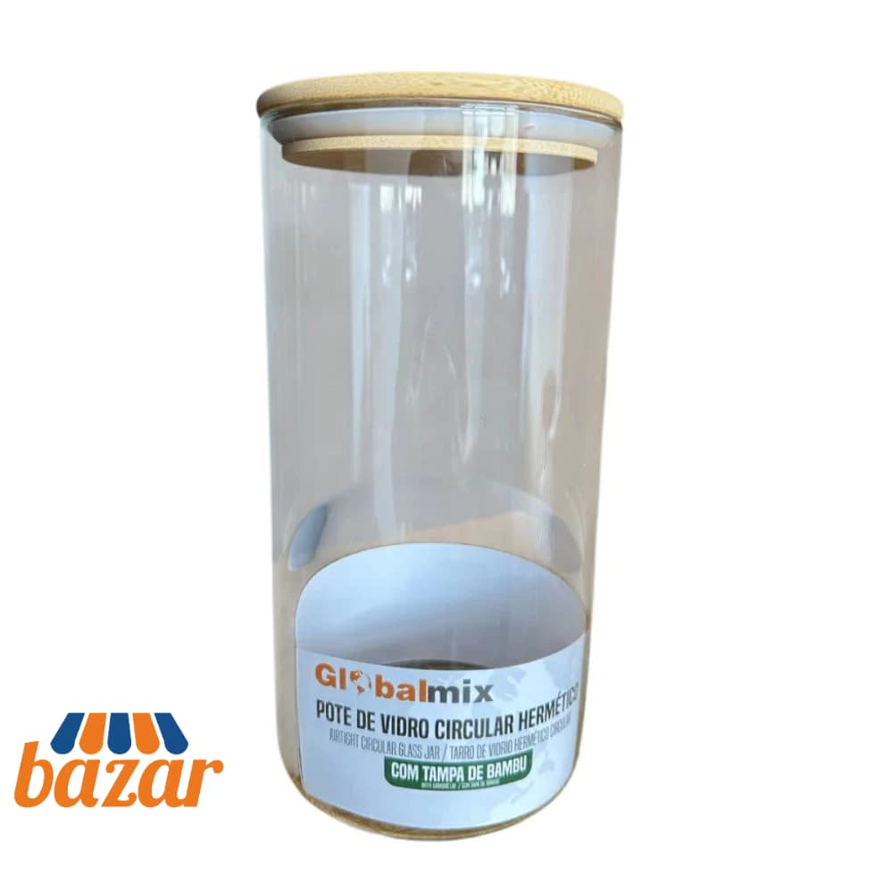 Pote de Vidro Circular Hermético Multiuso com Tampa de Bambu - 1200ML