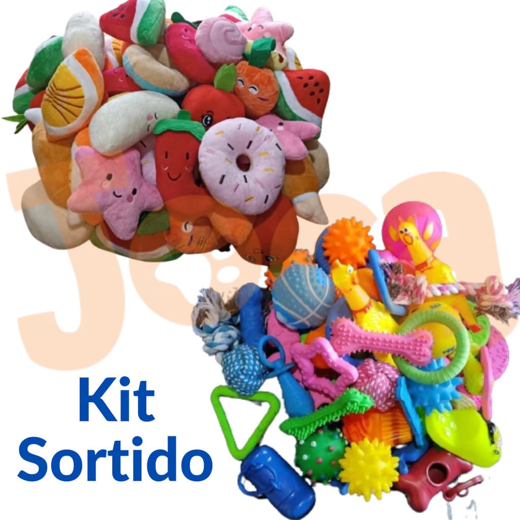 KIT BRINQUEDOS MORDEDORES P/ CÃES E GATOS -  PELÚCIAS / VINIL SORTIDAS COM SOM 15 Á 60UN