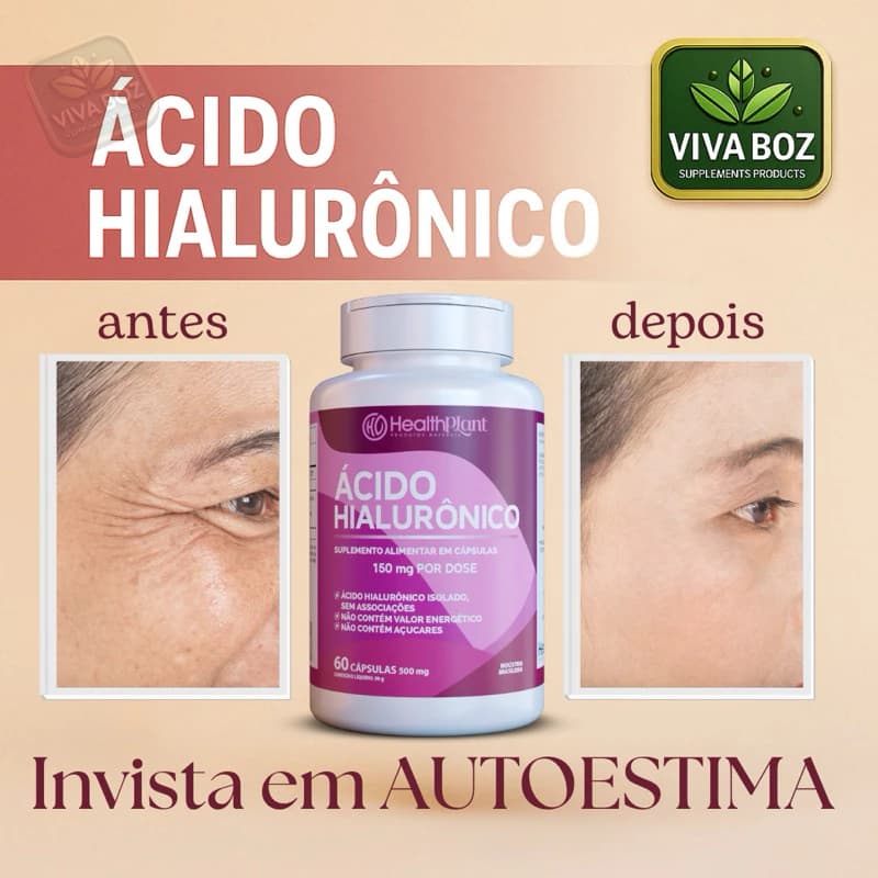 Ácido Hialurônico 500mg –60 Cápsulas | Hidratação - Rejuvenescimento Natural- Anti-idade