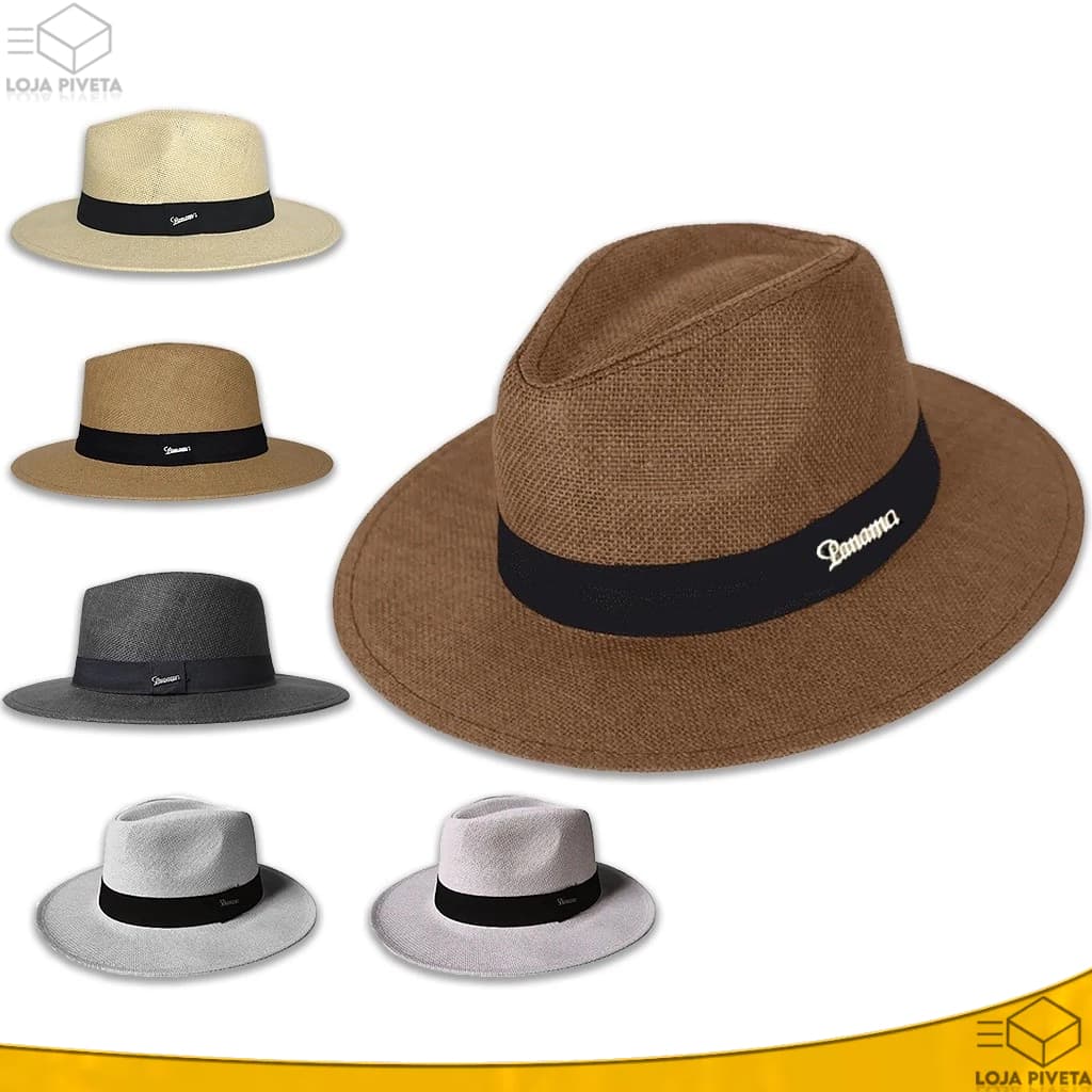 Chapéu Panamá Aba Larga Moda Palha Shantung Unissex Tamanho 58 Praia Casual Varias Cores