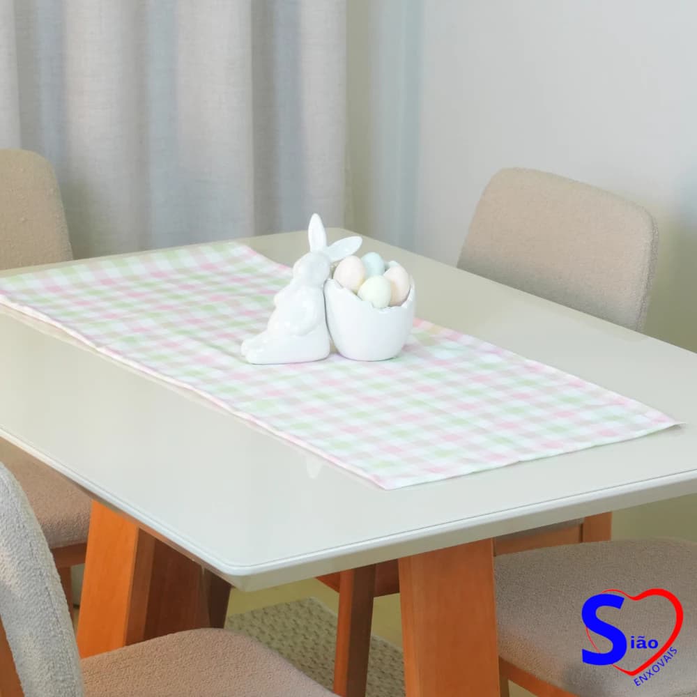 Caminho de Mesa Toalha Estampa Rosa e Verde 1 Peça 1,30m x 40cm Para Mesa Posta