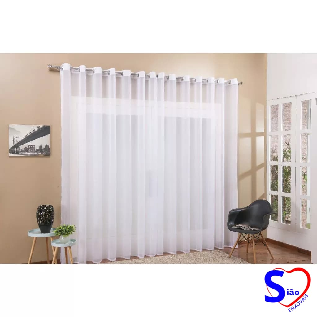 Cortina de 6,00m x 2,50m Tecido Voil 100% Poliéster Acabamento feito em bainha Para Sala, Quarto e Escritório.
