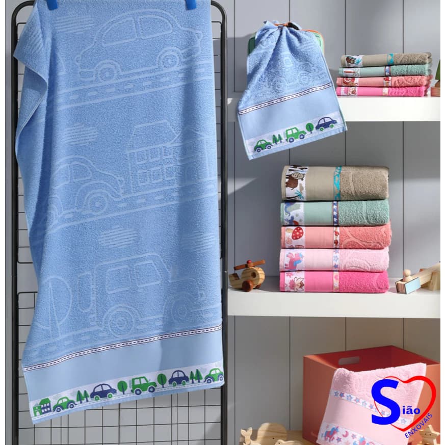 Toalha De Banho Infantil Decorada Algodão Excelente Absorção, Seca Rápido
